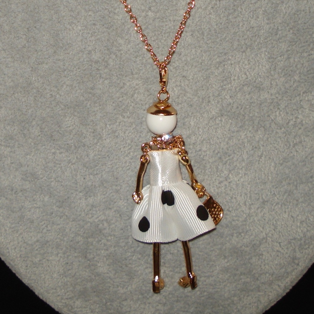 Fashion Rhinestone Heart Lady Pendant Necklace-Purse/Jacket Charm Legs/Arms Move